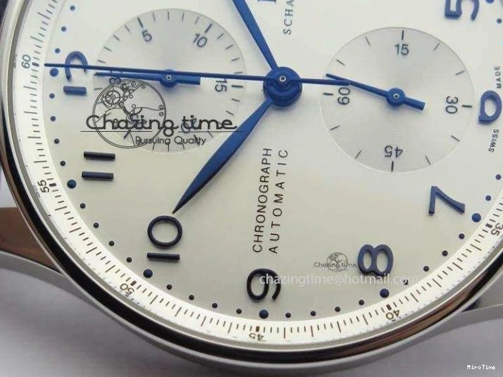 MIROTIME 0424 UrbanStyle Portuguese IW371446 ZF 1:1 Best Edition SS White Dial Blue Markers On Blue Leather Strap  A79350 V 7270